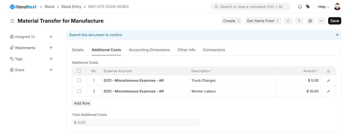 Stock Entry - Accounting Cost